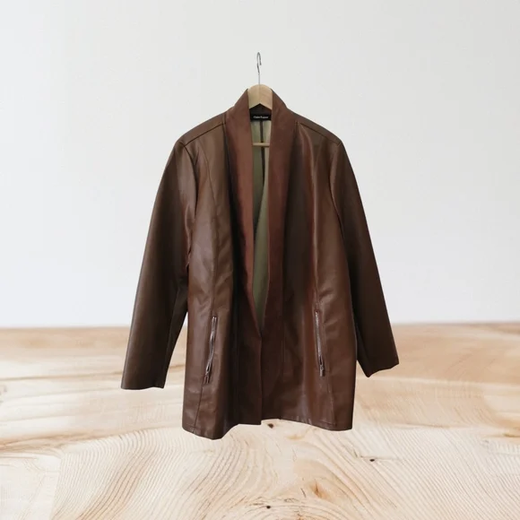 Claire France  Brown Leather Jacket with Suede Trim - Picture 2 of 5